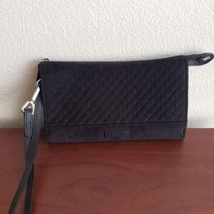 Vera Bradley Iconic RFID Slim Wristlet Black Faux Leather Trim
